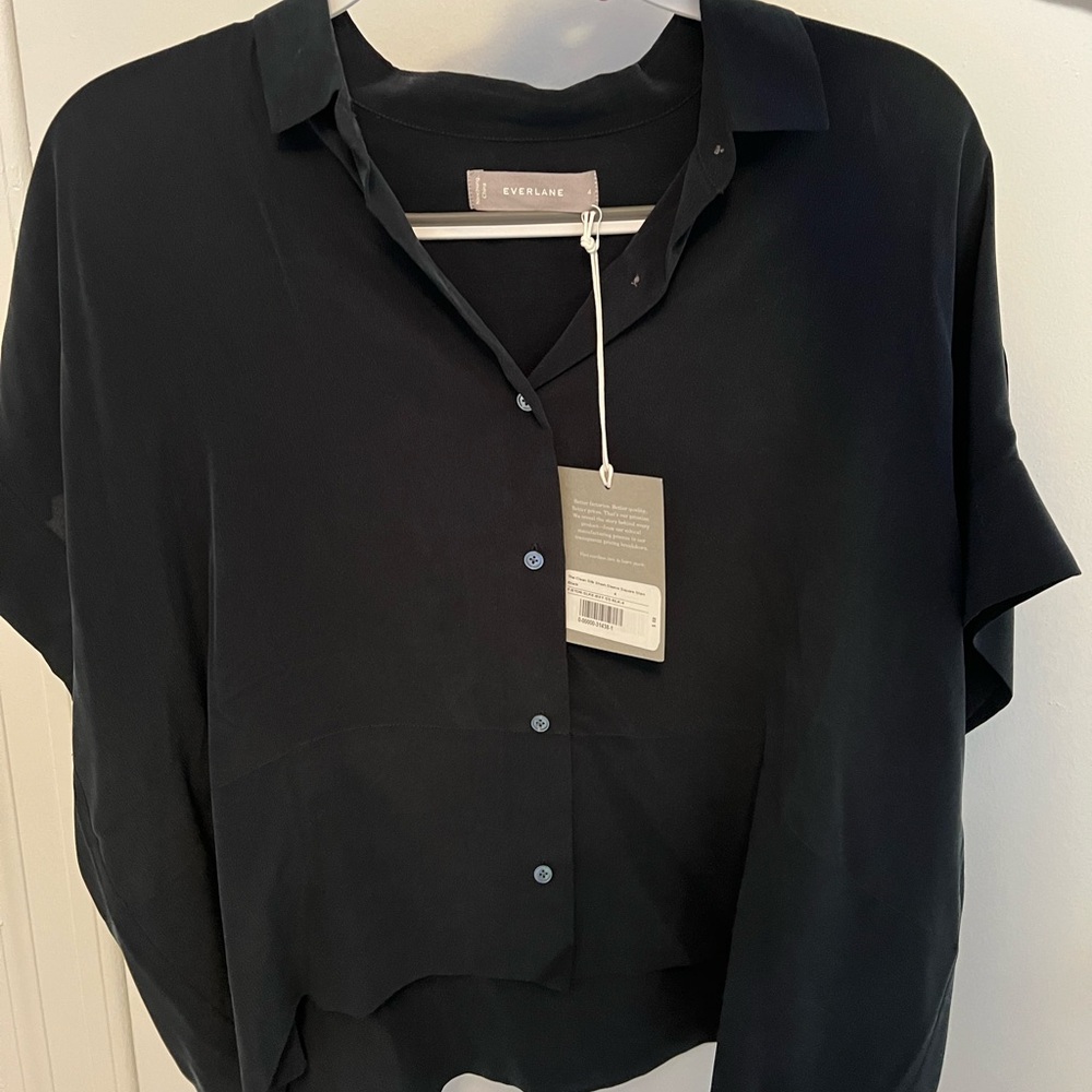 NEW EVERLANE BLOUSE black, short sleeve, flowy, button up